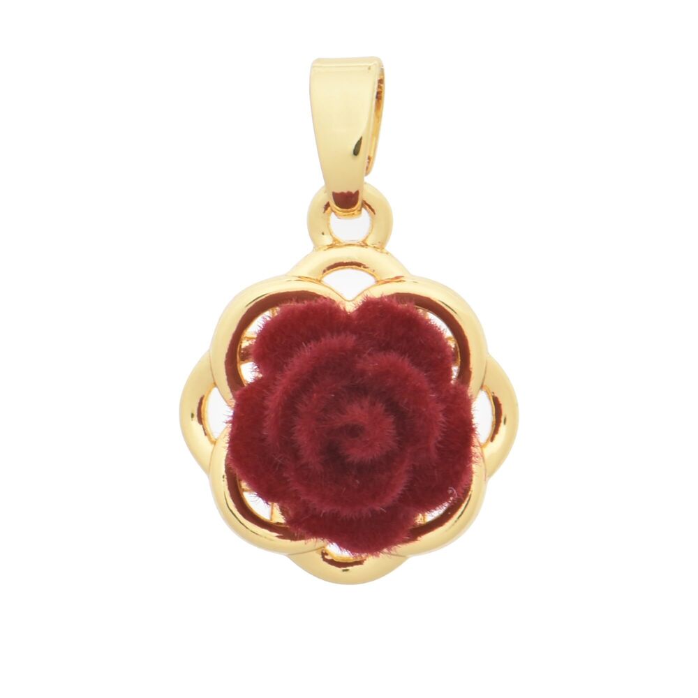 8926 Pack of 10 PCS Flocked Velvet Red Rose Charms Crystal Enamel Green